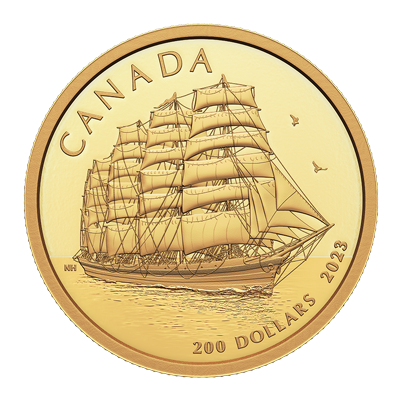 A picture of a 2023 $200 Pure Gold Coin - Tall Ships: Full-Rigged Ship